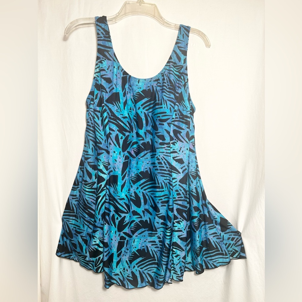 WOMENS 20W WORE ONCE BLUE BLACK PURPLE PRINT ONE PIECE SWIMSUIT